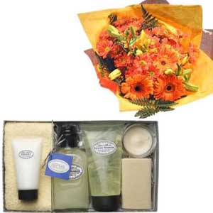 Hand Tied Bouquet and Evening Primrose Pampering Gift Set